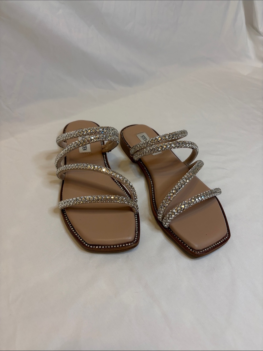 Steve Madden Nude Crystal Strap Slide Sandals